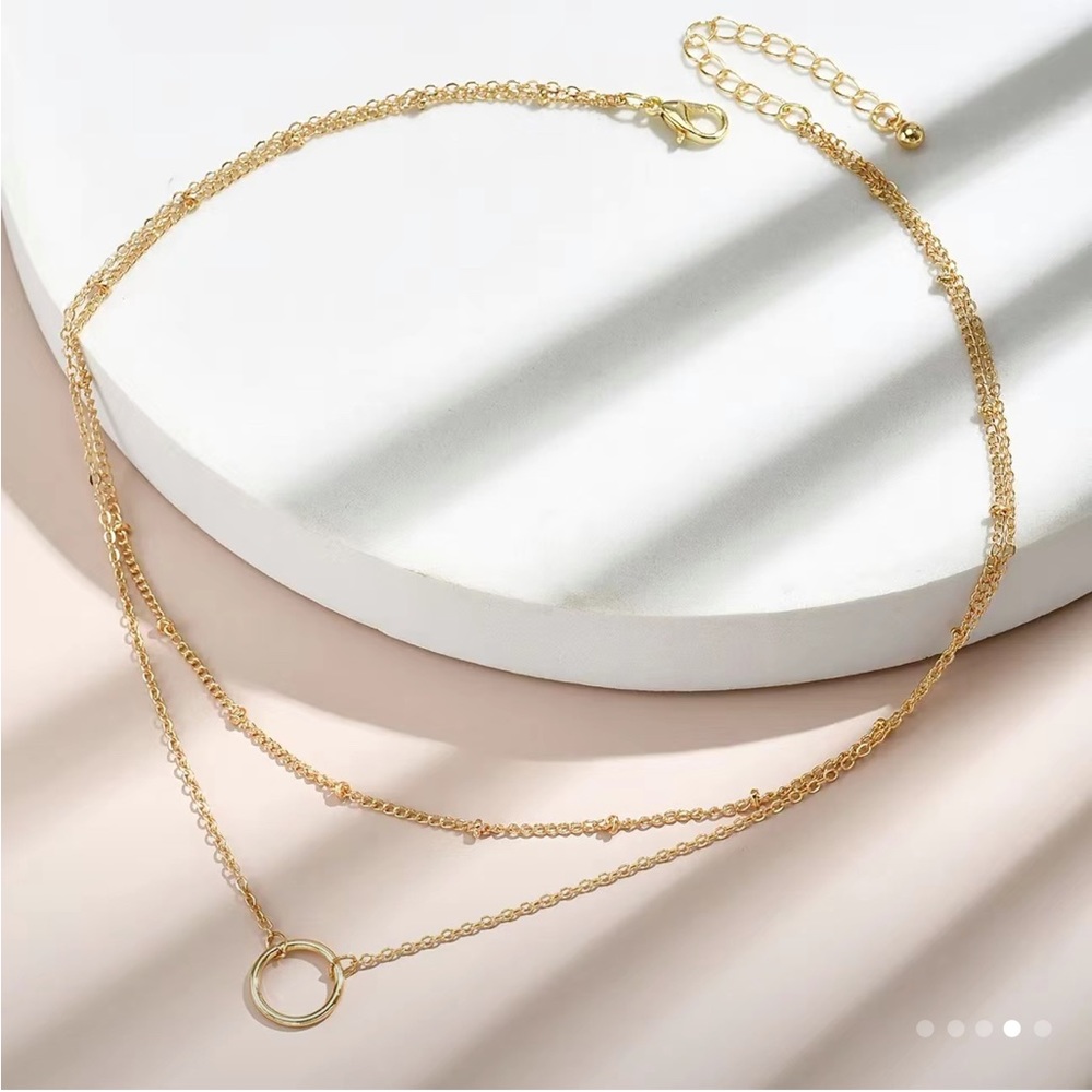 Dainty Gold-toned Double Strand Circle Necklace - Picture 3 of 4